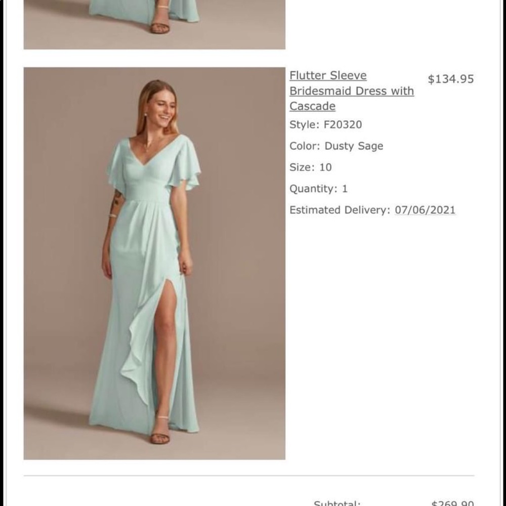 David’s Bridal dusty sage size 14. New with tags.
